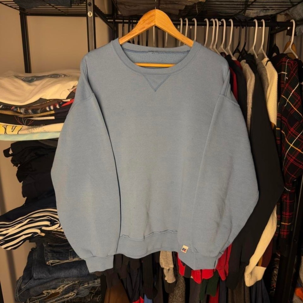 Boxy Russell Athletic Crewneck Light Blue Vintage Style